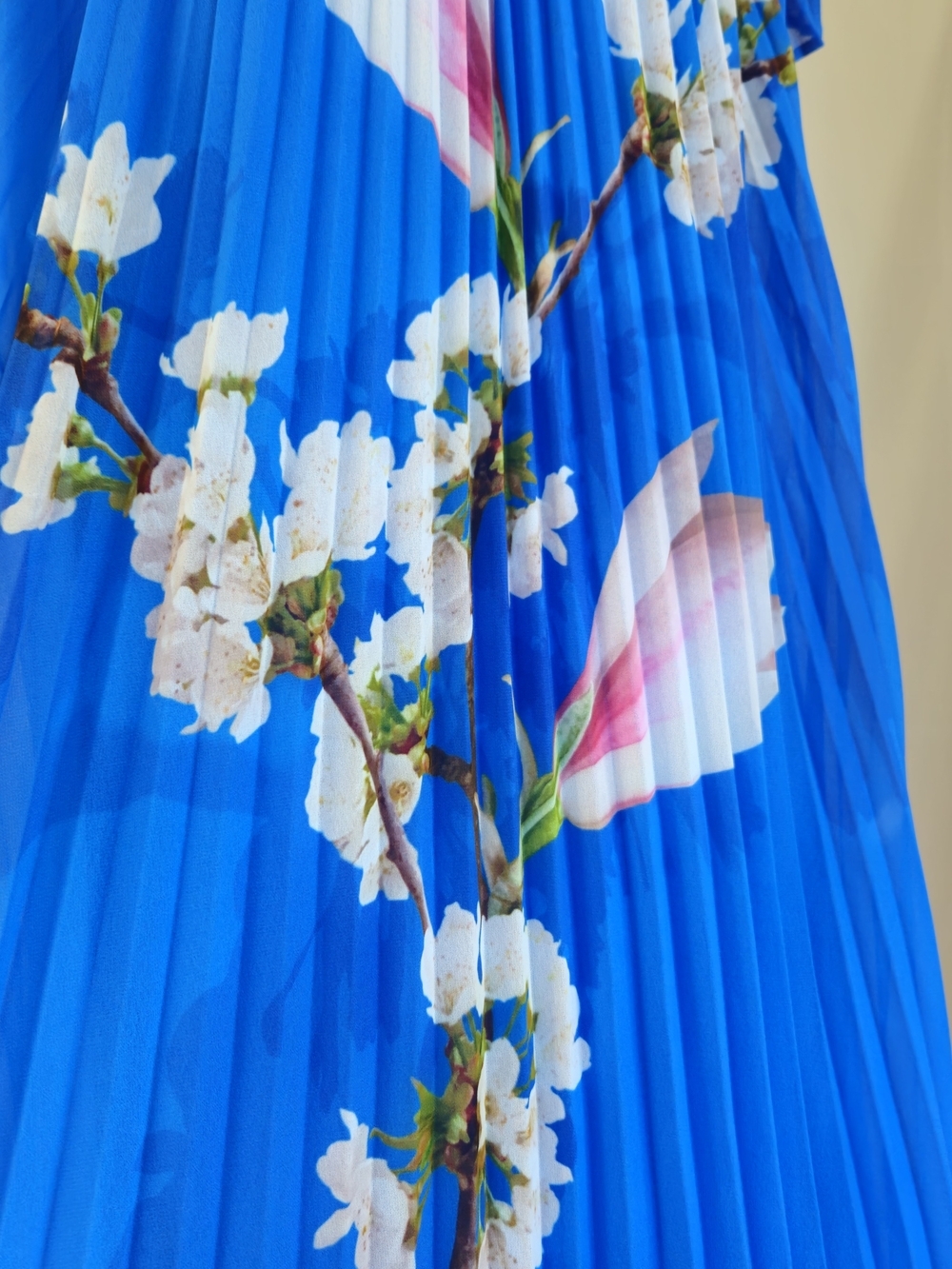 Ted Baker London Melma Blue Floral Pleated Off-Shoulder High-Low Maxi Dress - Picture 6 of 15